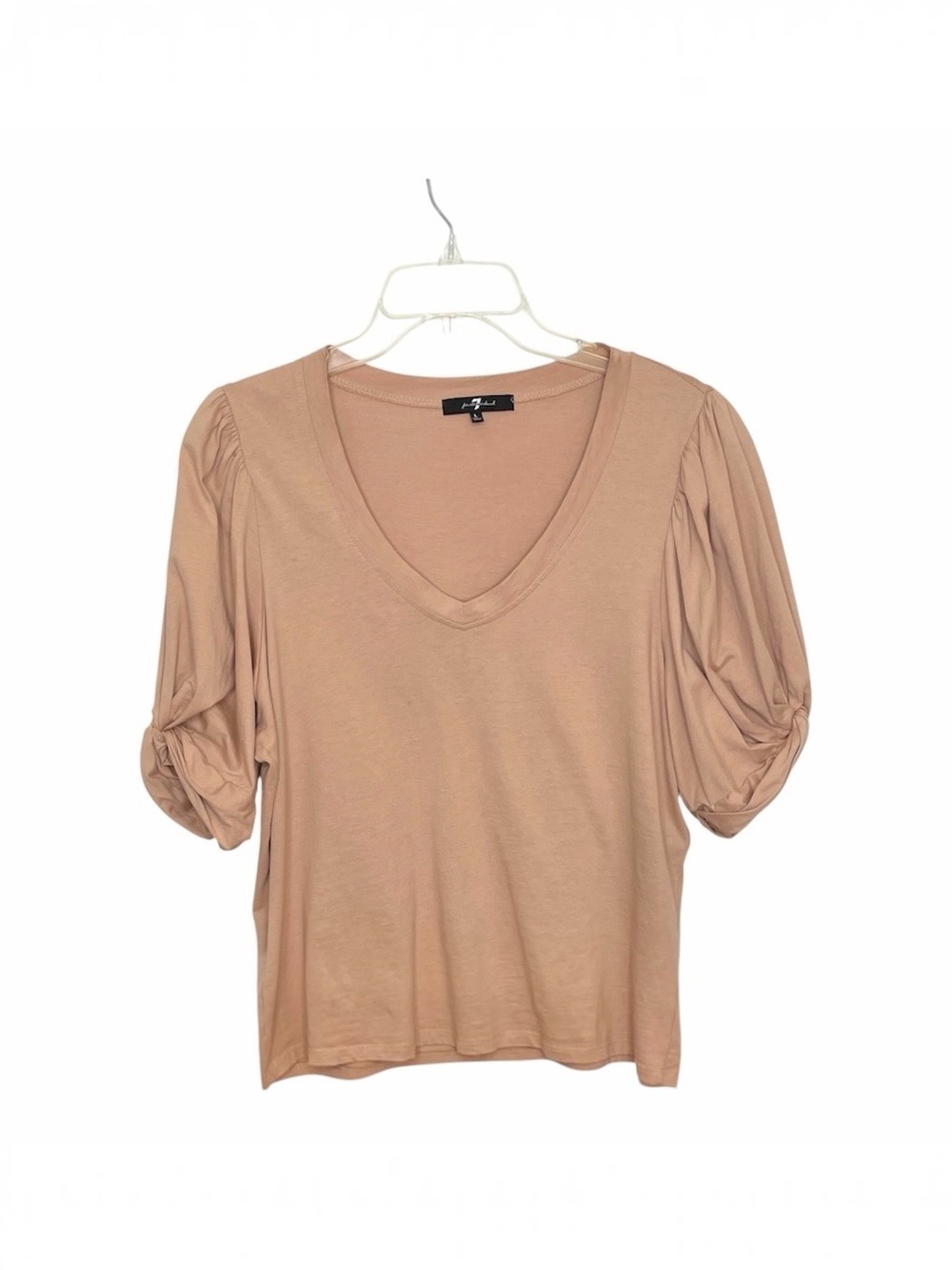 7 For All Mankind V-Neck Puff Sleeve Tee - Tan
